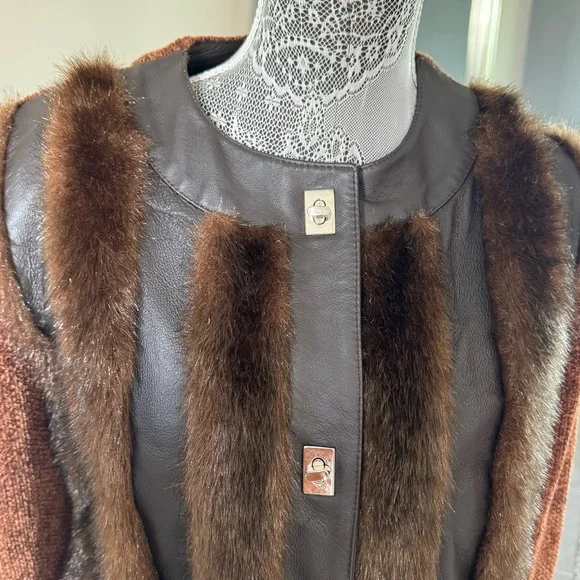 Lisa International Black and Brown Leather Jacket with Faux Fur - Picture 3 of 10